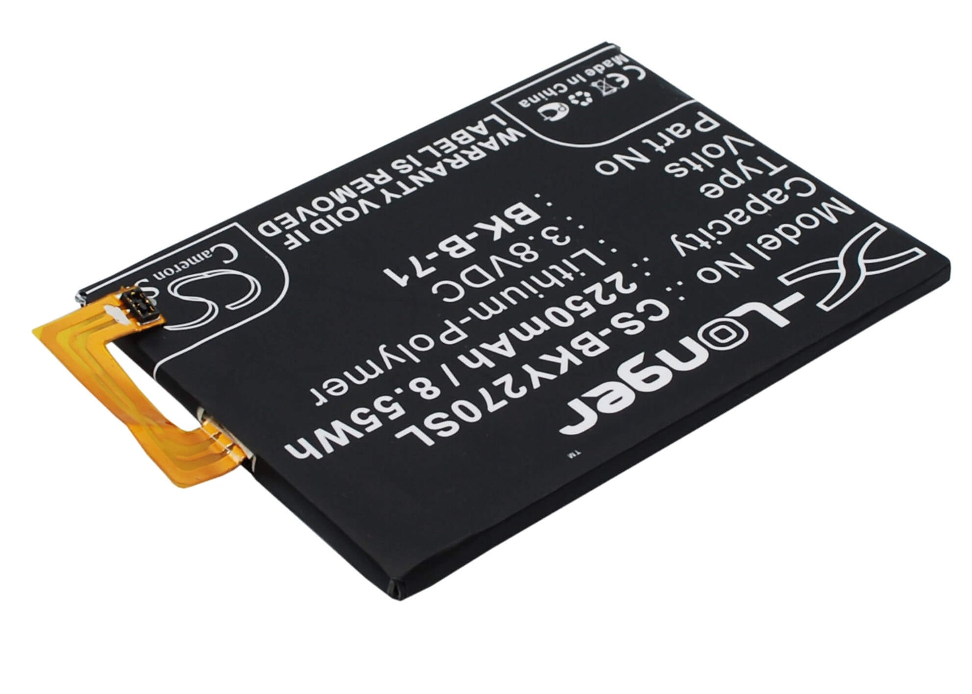 3.8V, 2250mAh, Li-Polymer Battery fits Bbk, Vivo Y18, Vivo Y18l, 8.55Wh