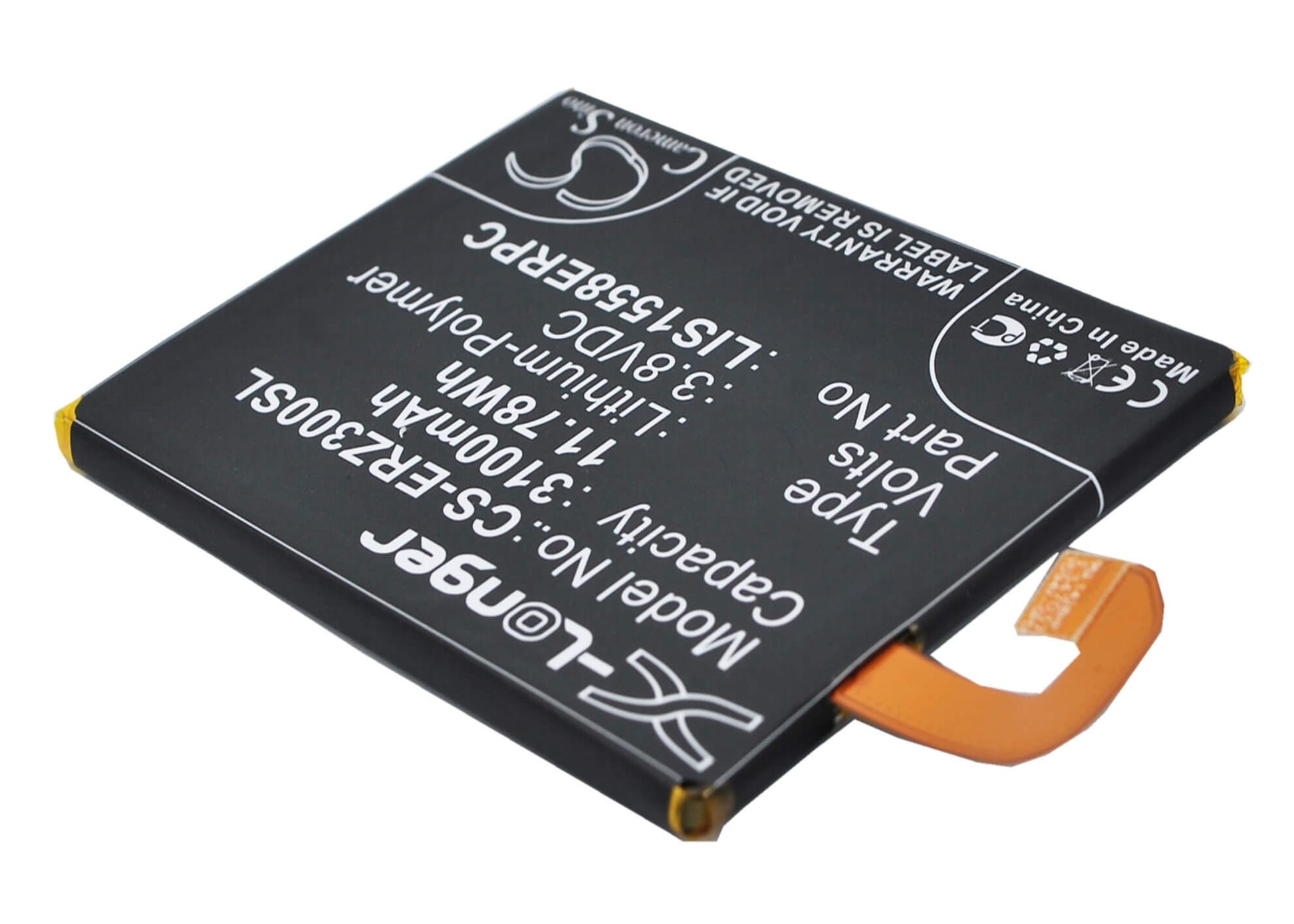 3.8V, 3100mAh, Li-Polymer Battery fits Sony Ericsson, D6616, D6633, 11.78Wh