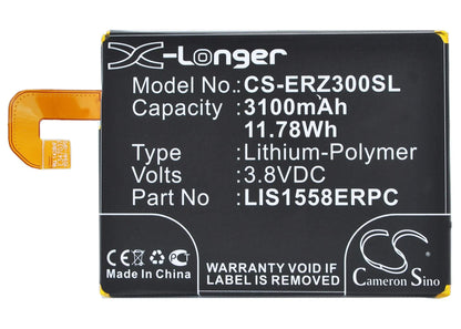 3.8V, 3100mAh, Li-Polymer Battery fits Sony Ericsson, D6616, D6633, 11.78Wh
