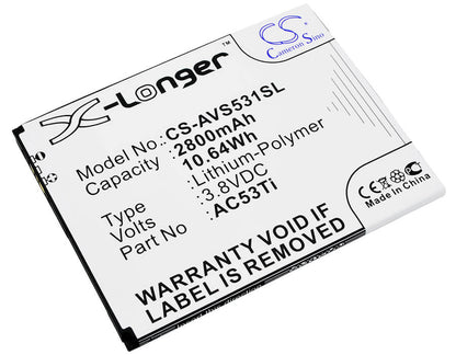 3.8V, 2800mAh, Li-Polymer Battery fits Archos, 53 Titanium, 10.64Wh