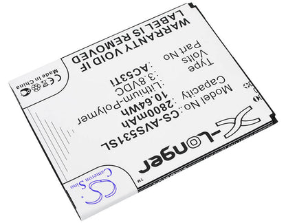 3.8V, 2800mAh, Li-Polymer Battery fits Archos, 53 Titanium, 10.64Wh
