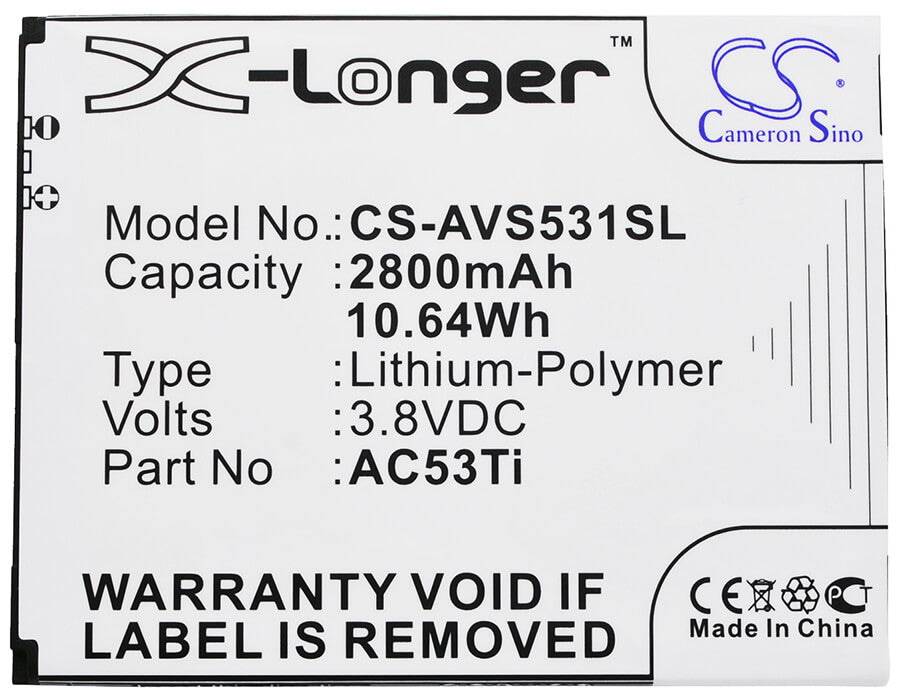 3.8V, 2800mAh, Li-Polymer Battery fits Archos, 53 Titanium, 10.64Wh
