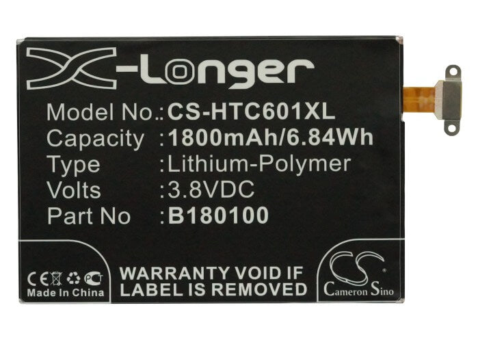 3.8V, 1800mAh, Li-Polymer Battery fits Htc, 601e, 601n, 6.84Wh
