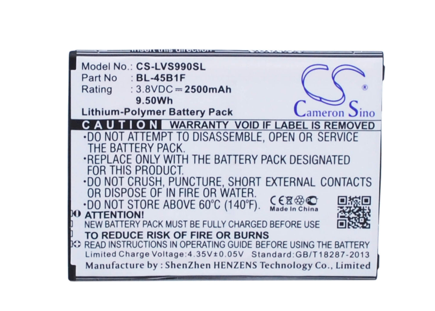 3.8V, 2500mAh, Li-Polymer Battery fits Lg, F600, F720s, 9.5Wh