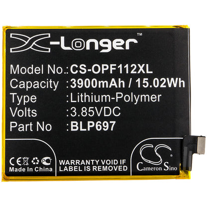 3.85V, 3900mAh, Li-Polymer Battery fits Oppo, Cph1969, F11 Pro, 15.015Wh
