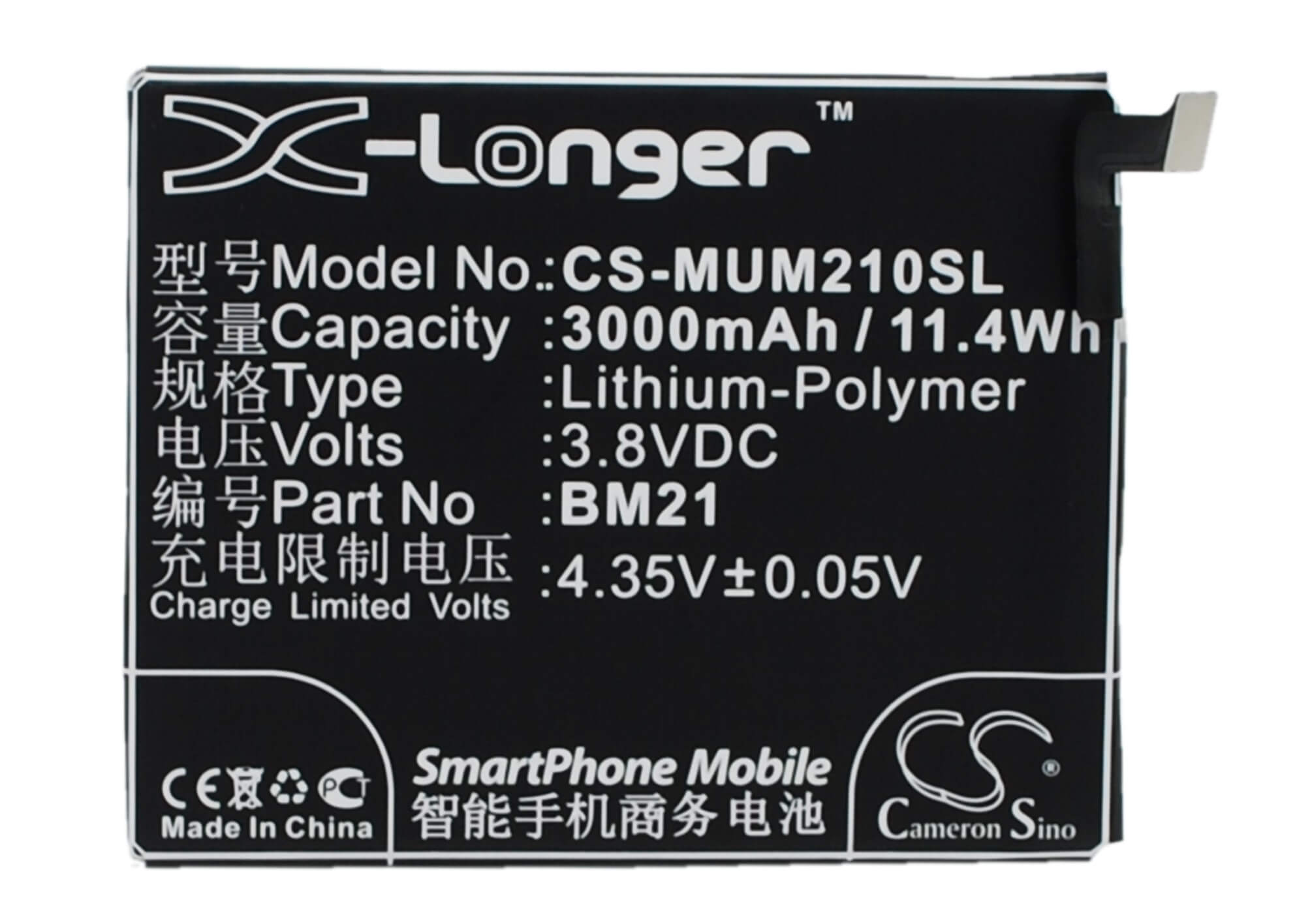 3.8V, 3000mAh, Li-Polymer Battery fits Xiaomi, Libra, Mi Note, 11.4Wh