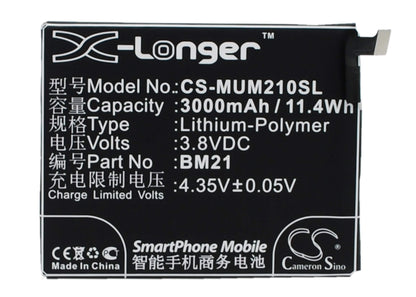 3.8V, 3000mAh, Li-Polymer Battery fits Xiaomi, Libra, Mi Note, 11.4Wh
