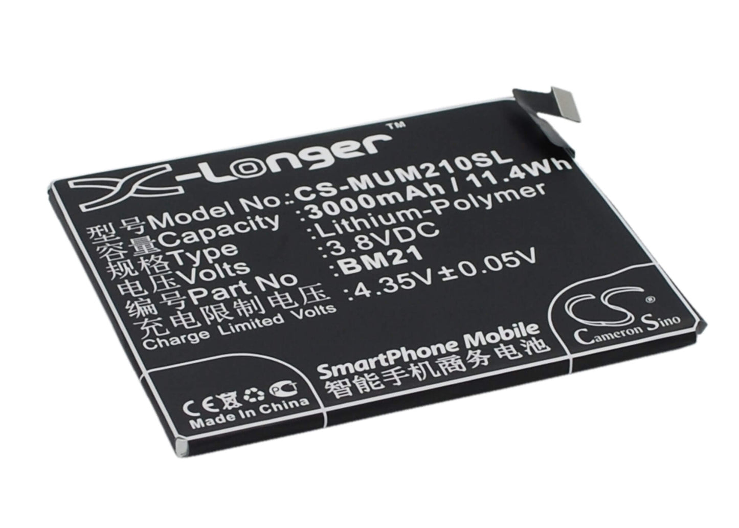 3.8V, 3000mAh, Li-Polymer Battery fits Xiaomi, Libra, Mi Note, 11.4Wh