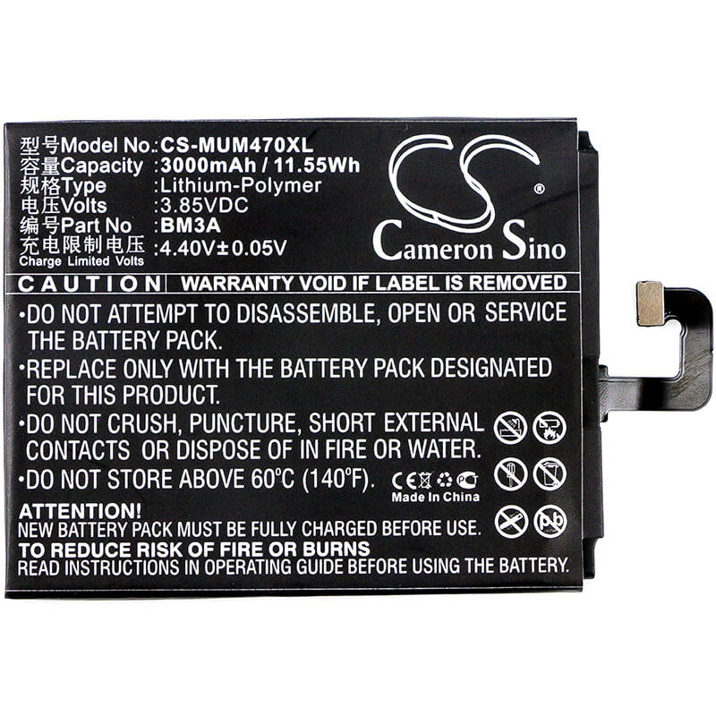 3.85V, 3000mAh, Li-Polymer Battery fits Xiaomi, Mi Note 3, Note 3, 11.55Wh