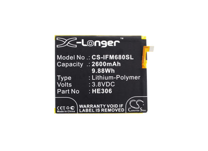 3.8V, 2600mAh, Li-Polymer Battery fits Infocus, M535, M680, 9.88Wh