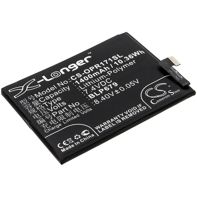 7.4V, 1400mAh, Li-Polymer Battery fits Oppo, 1877, Cph1877, 10.36Wh