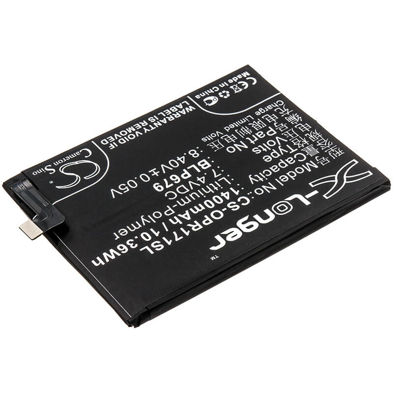 7.4V, 1400mAh, Li-Polymer Battery fits Oppo, 1877, Cph1877, 10.36Wh
