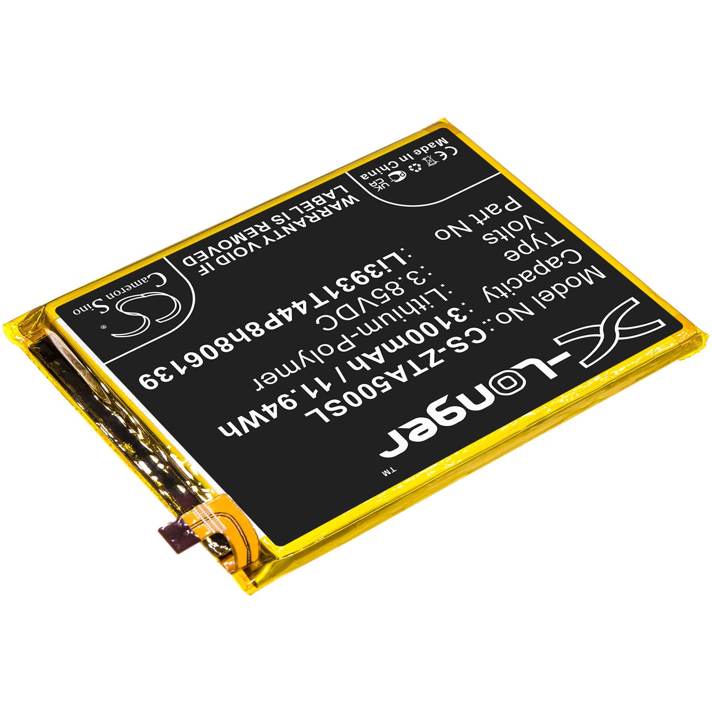 3.85V, 3100mAh, Li-Polymer Battery fits Zte, Blade A5 2020, Blade A7 Prime, 11.935Wh