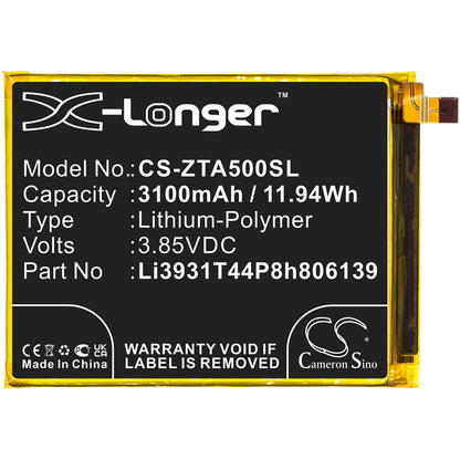 3.85V, 3100mAh, Li-Polymer Battery fits Zte, Blade A5 2020, Blade A7 Prime, 11.935Wh
