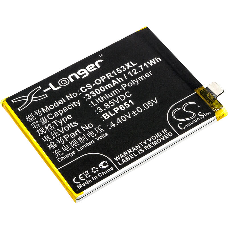 3.85V, 3300mAh, Li-Polymer Battery fits Oppo, Paam00, Paat00, 12.705Wh