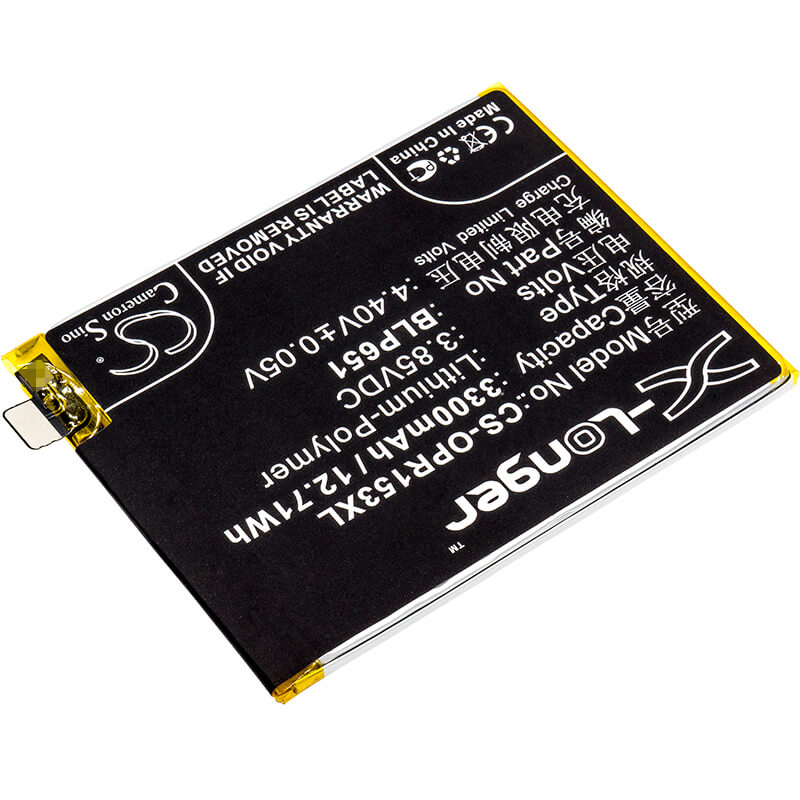 3.85V, 3300mAh, Li-Polymer Battery fits Oppo, Paam00, Paat00, 12.705Wh