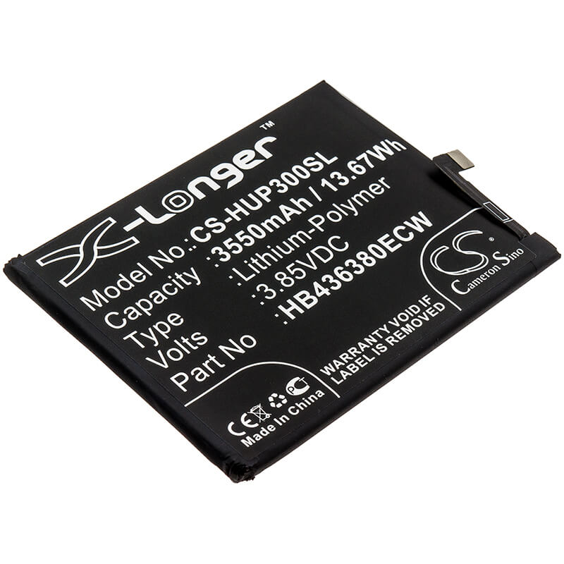 3.85V, 3550mAh, Li-Polymer Battery fits Huawei, Ele-al00, Ele-al10, 13.6675Wh