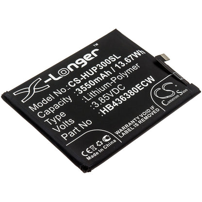 3.85V, 3550mAh, Li-Polymer Battery fits Huawei, Ele-al00, Ele-al10, 13.6675Wh