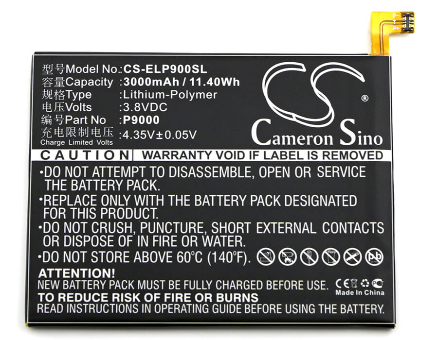 3.8V, 3000mAh, Li-Polymer Battery fits Elephone, P9000, P9000 Dual Sim Lte, 11.4Wh