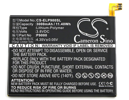 3.8V, 3000mAh, Li-Polymer Battery fits Elephone, P9000, P9000 Dual Sim Lte, 11.4Wh