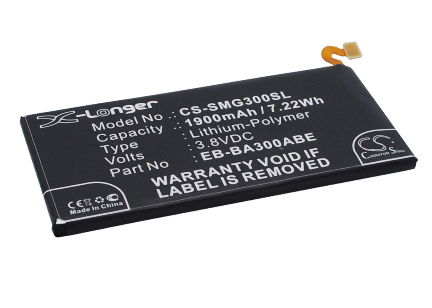 3.8V, 1900mAh, Li-Polymer Battery fits Samsung, Galaxy A3, Galaxy A3 Duos, 7.22Wh