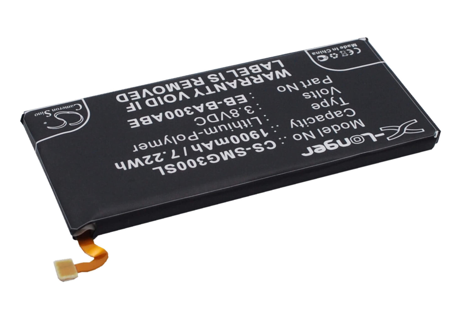 3.8V, 1900mAh, Li-Polymer Battery fits Samsung, Galaxy A3, Galaxy A3 Duos, 7.22Wh