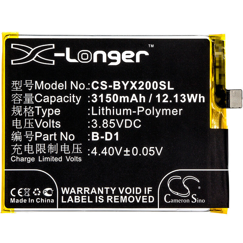 3.85V, 3150mAh, Li-Polymer Battery fits Bbk, Vivo X20a, Vivo X20a Dual Sim, 12.1275Wh