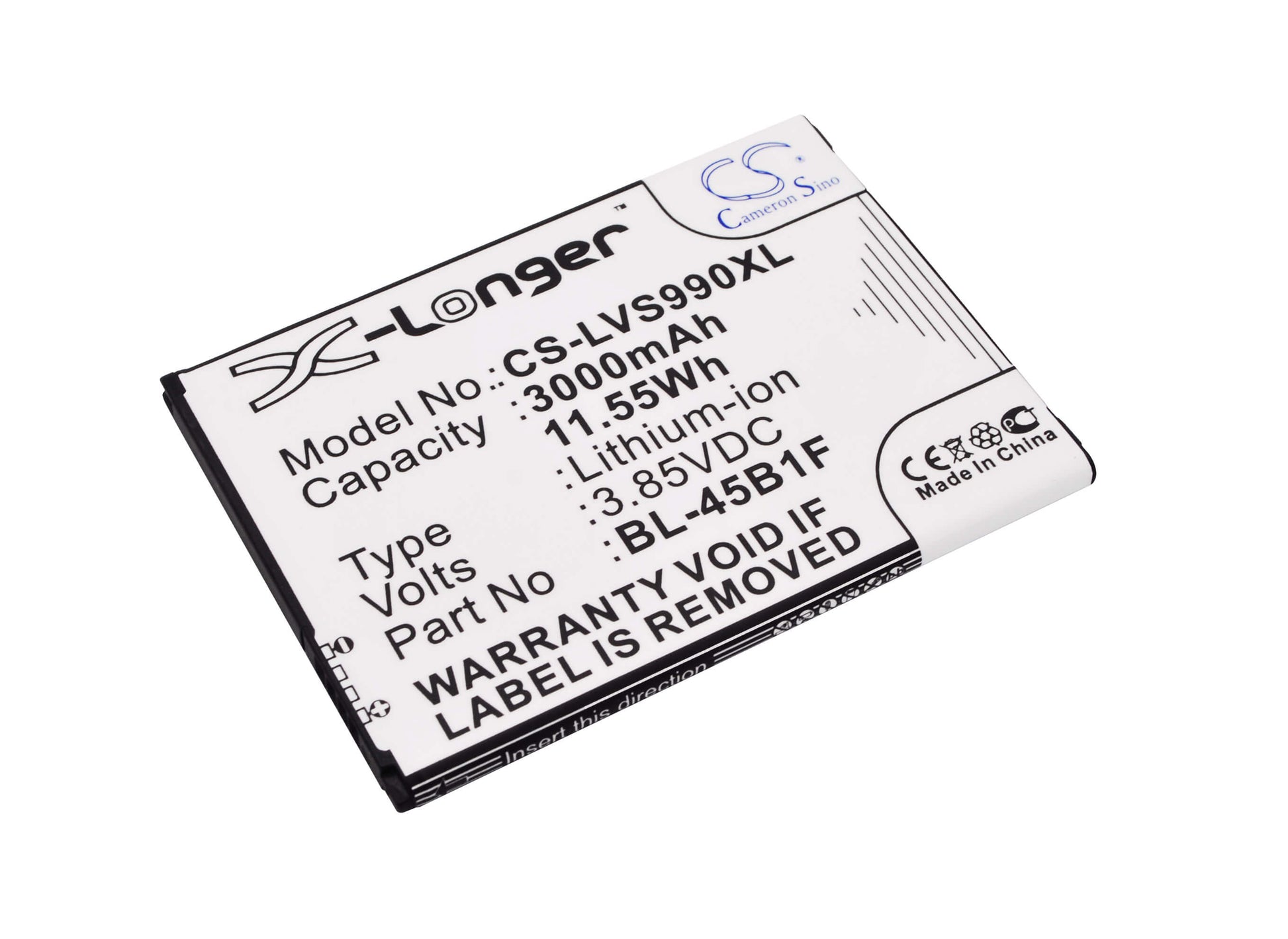 3.85V, 3000mAh, Li-ion Battery fits Lg, F600, F720s, 11.55Wh