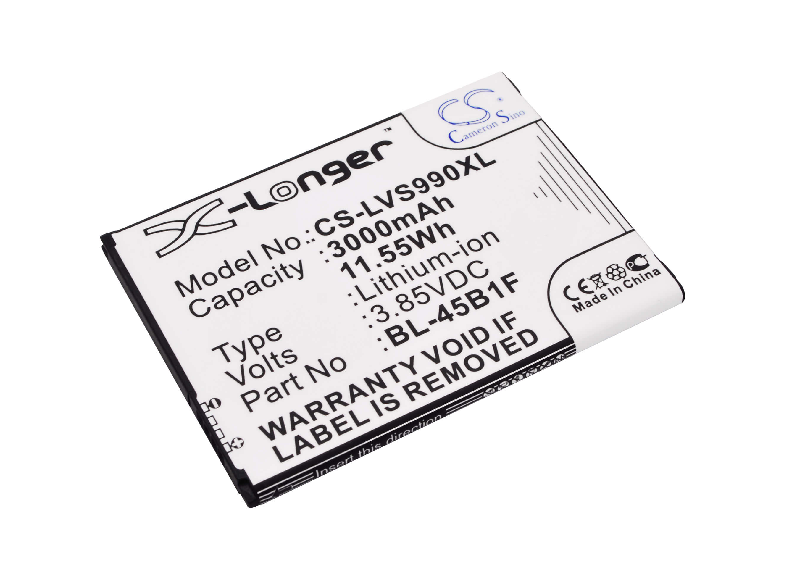 3.85V, 3000mAh, Li-ion Battery fits Lg, F600, F720s, 11.55Wh