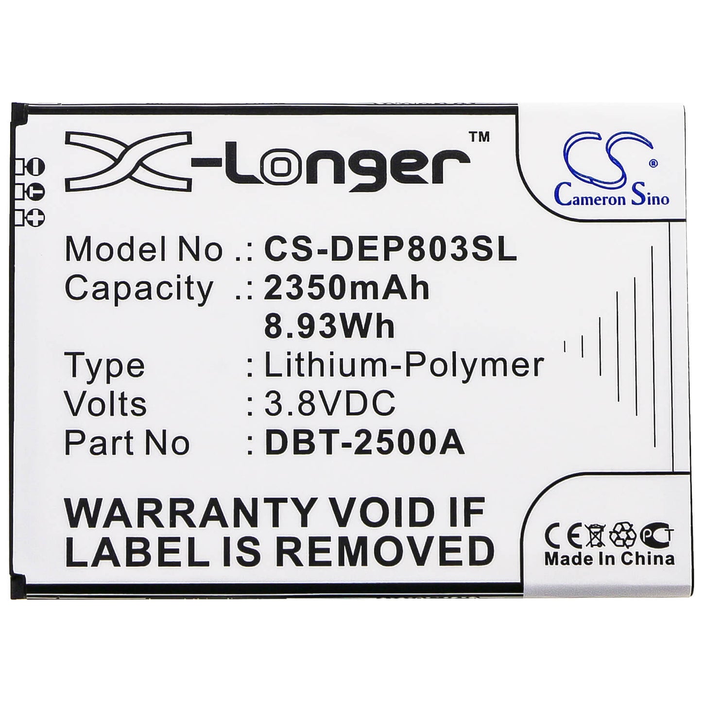 3.8V, 2350mAh, Li-Polymer Battery fits Doro, 8035, Dsb-0170, 8.93Wh