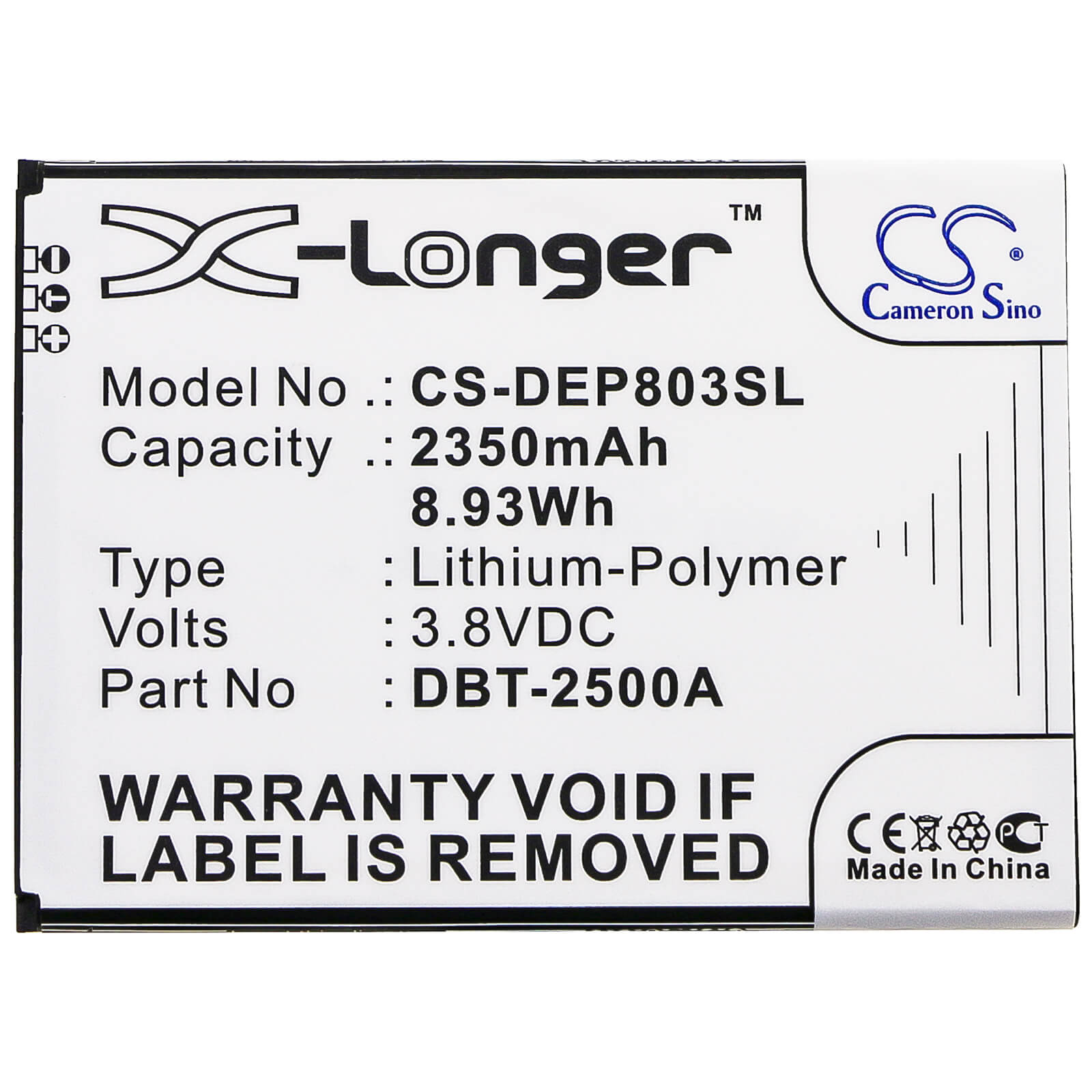3.8V, 2350mAh, Li-Polymer Battery fits Doro, 8035, Dsb-0170, 8.93Wh