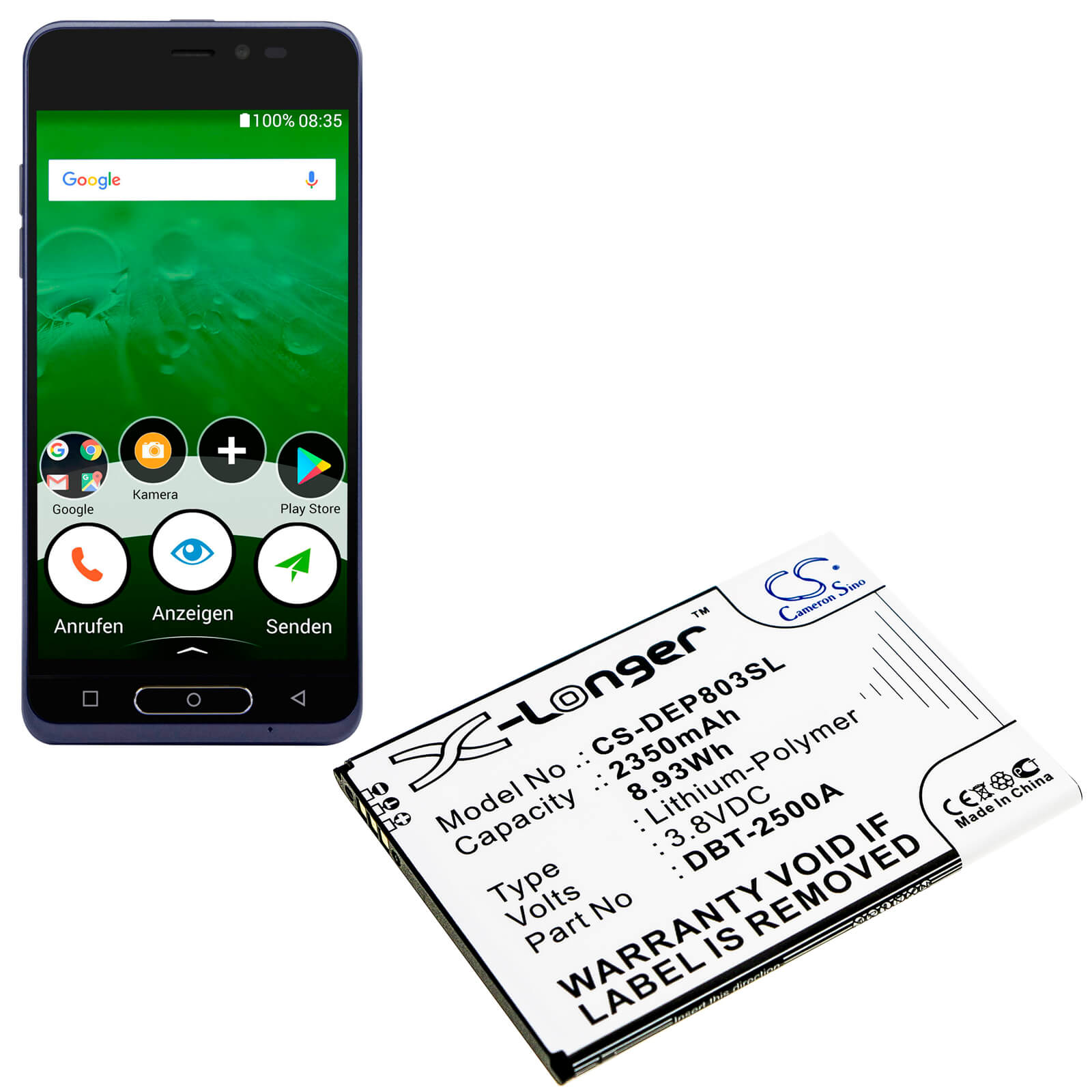 3.8V, 2350mAh, Li-Polymer Battery fits Doro, 8035, Dsb-0170, 8.93Wh