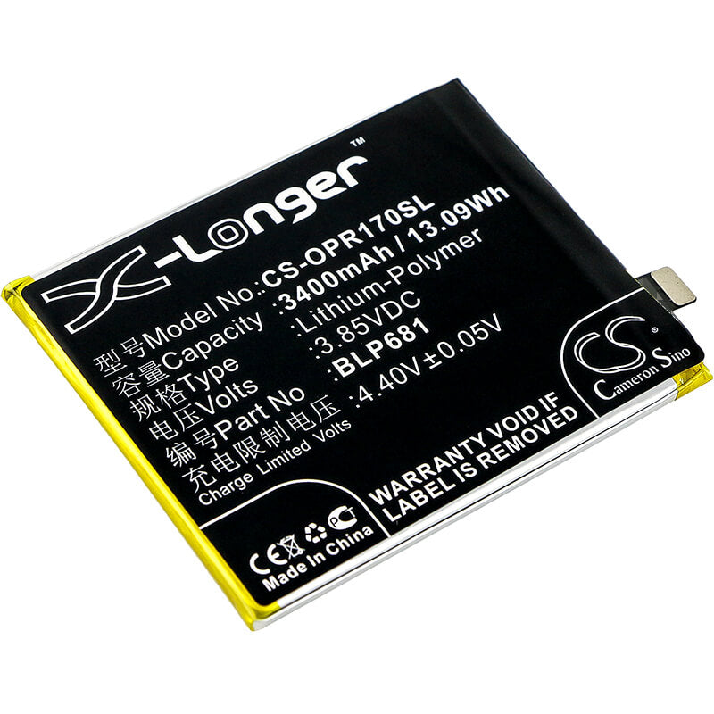 3.85V, 3400mAh, Li-Polymer Battery fits Oppo, Pagt00, R17, 13.09Wh