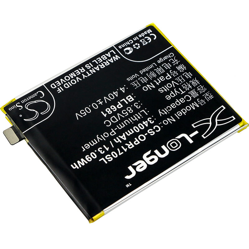 3.85V, 3400mAh, Li-Polymer Battery fits Oppo, Pagt00, R17, 13.09Wh