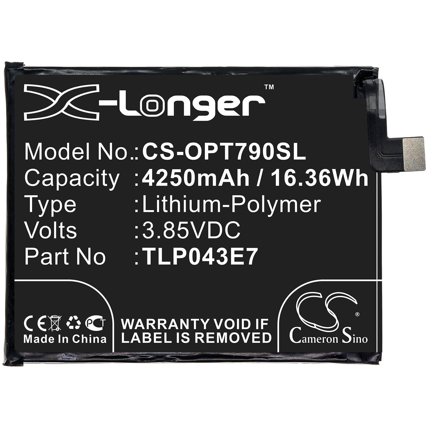 3.85V, 4250mAh, Li-Polymer Battery fits T-mobile, Revvl 5g, 16.3625Wh