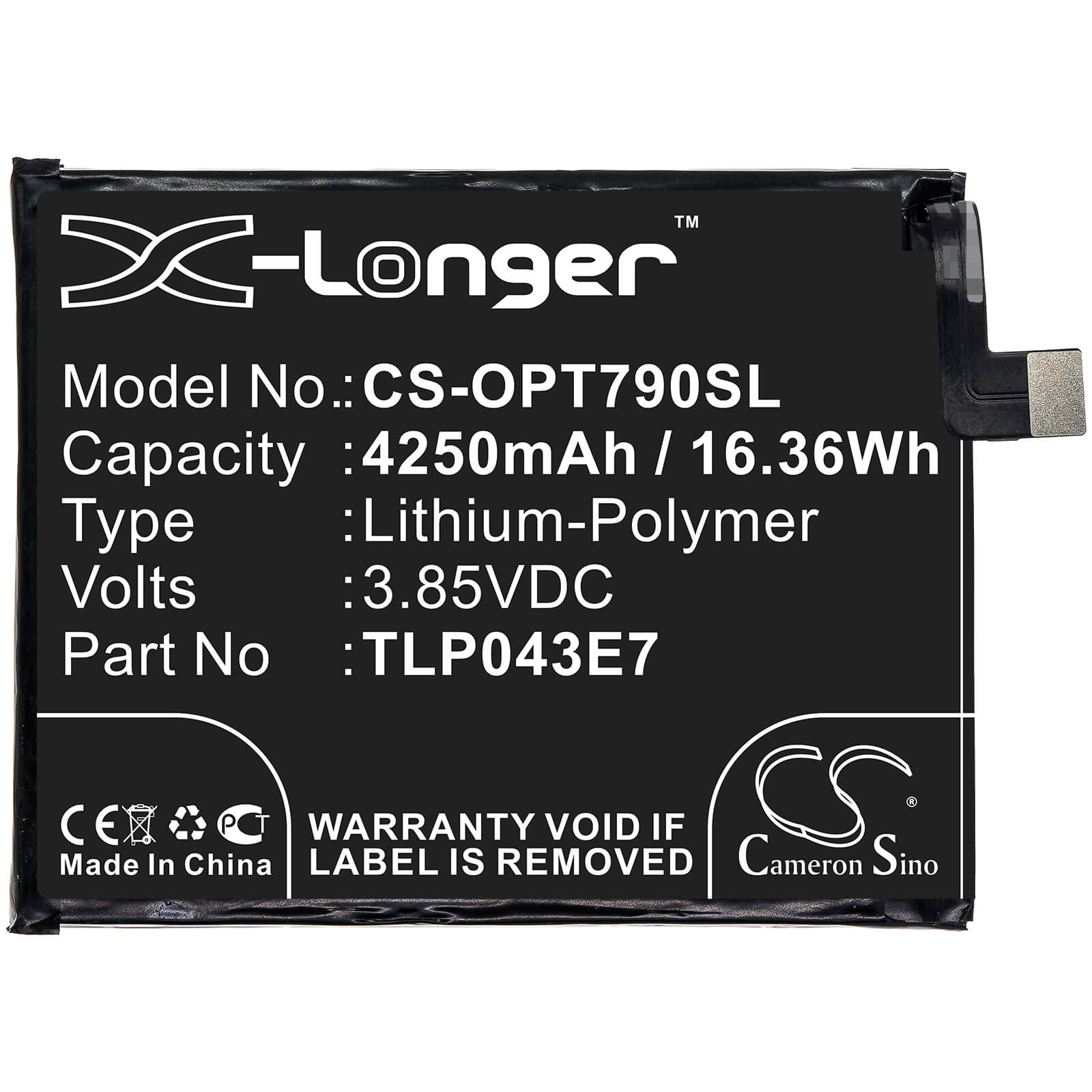 3.85V, 4250mAh, Li-Polymer Battery fits T-mobile, Revvl 5g, 16.3625Wh