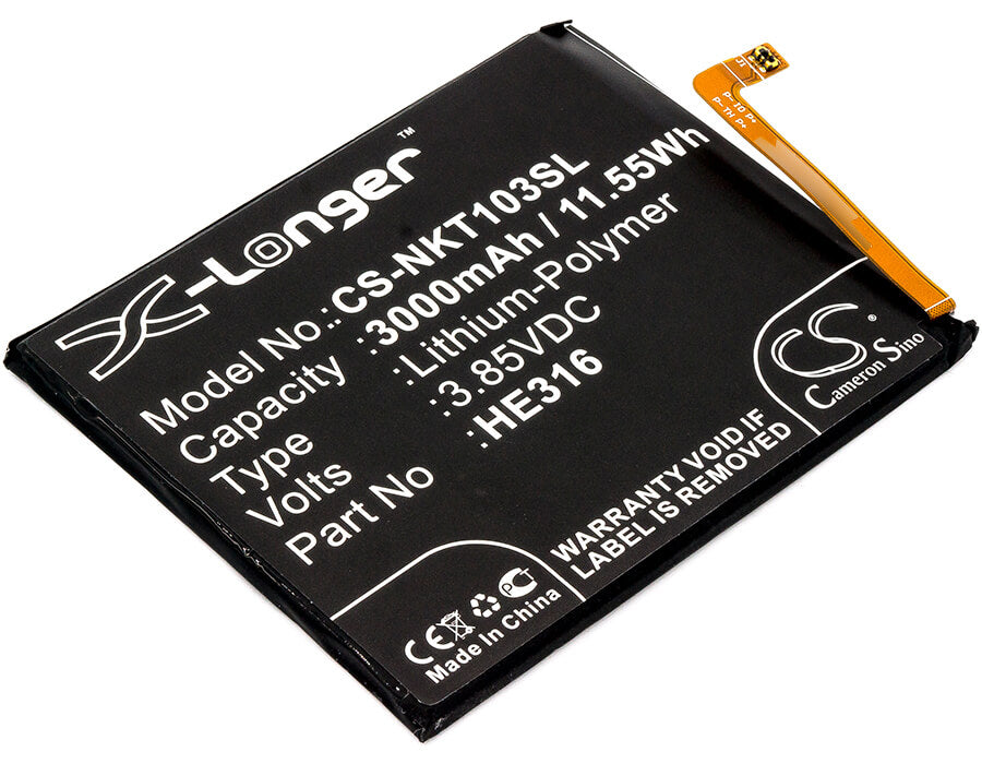 3.85V, 3000mAh, Li-Polymer Battery fits Nokia, 6, 6 Dual Sim, 11.55Wh