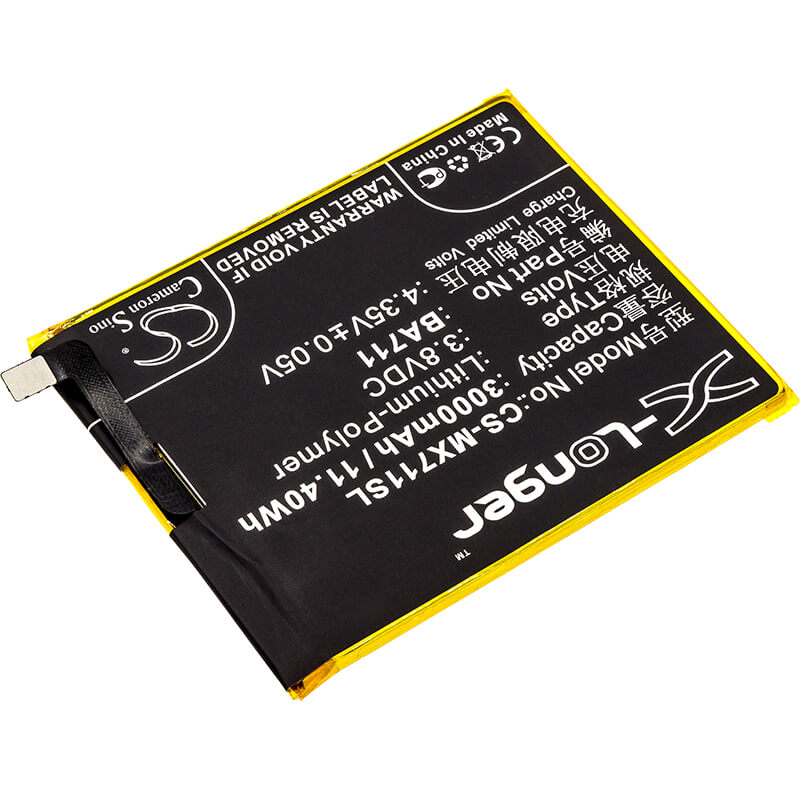 3.8V, 3000mAh, Li-Polymer Battery fits Meizu, Blue Charm 6, M6, 11.4Wh