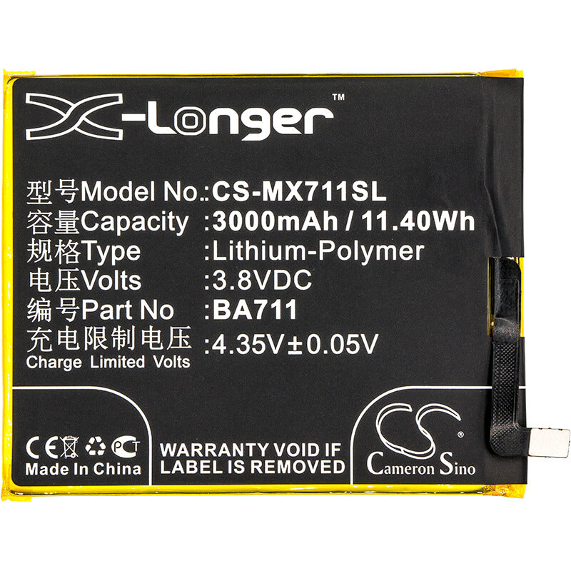 3.8V, 3000mAh, Li-Polymer Battery fits Meilan, M6, M6 Dual Sim, 11.4Wh