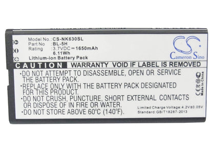3.7V, 1650mAh, Li-ion Battery fits Nokia, Lumia 630, Lumia 630 Dual Sim, 6.105Wh