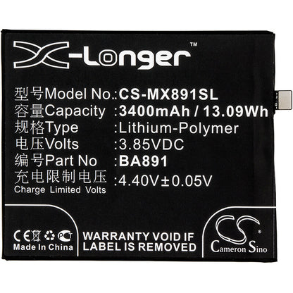 3.85V, 3400mAh, Li-Polymer Battery fits Meizu, 15 Plus, 15 Plus Dual Sim, 13.09Wh