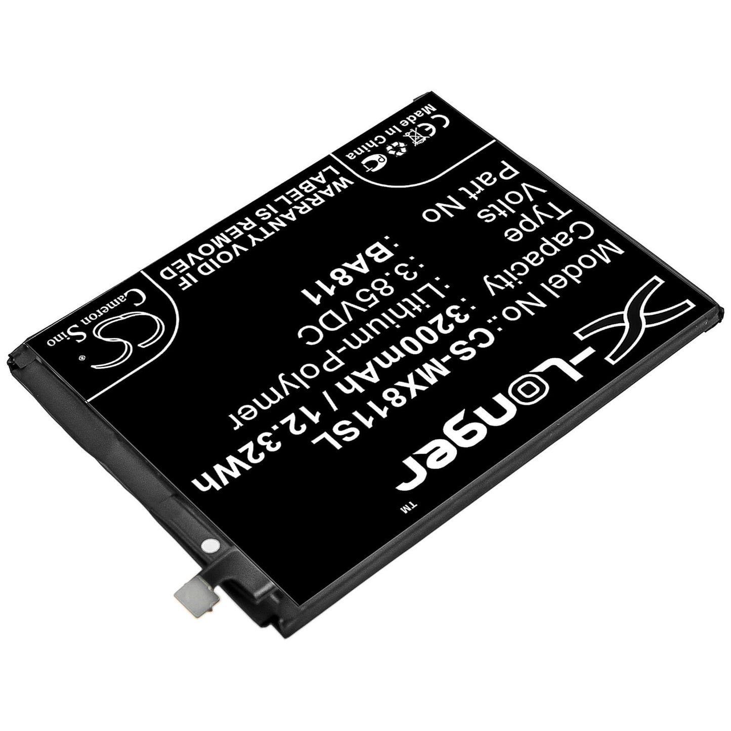 3.85V, 3200mAh, Li-Polymer Battery fits Meizu, M6t, M811, 12.32Wh