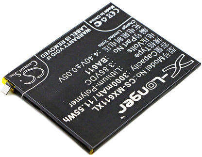 3.85V, 3000mAh, Li-Polymer Battery fits Meizu, M5, M5 Dual Sim, 11.55Wh