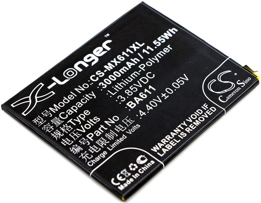 3.85V, 3000mAh, Li-Polymer Battery fits Meilan, 5, M5, 11.55Wh