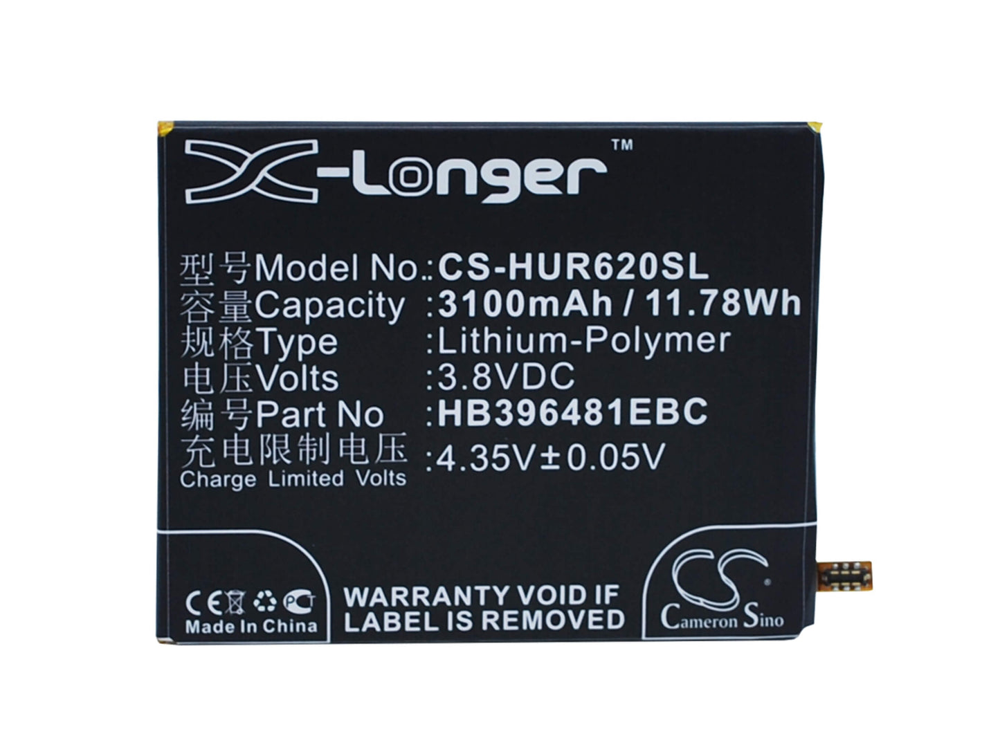 3.8V, 3100mAh, Li-Polymer Battery fits Huawei, Ascend Y6 2, Ascend Y6ii, 11.78Wh