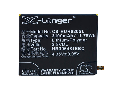 3.8V, 3100mAh, Li-Polymer Battery fits Huawei, Ascend Y6 2, Ascend Y6ii, 11.78Wh