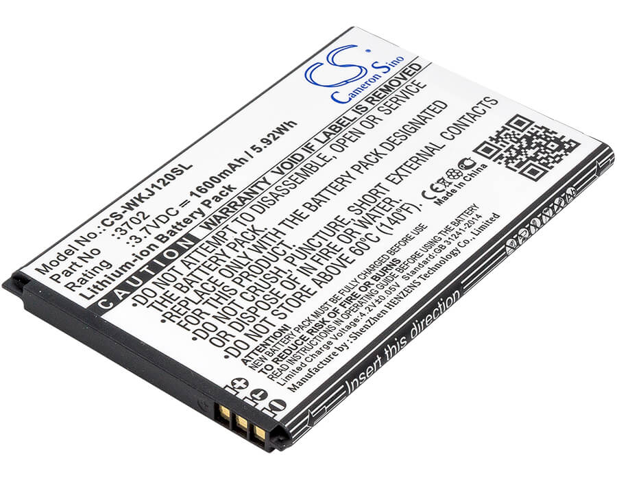 3.7V, 1600mAh, Li-ion Battery fits Wiko, Jerry, Sunny 2 Plus, 5.92Wh