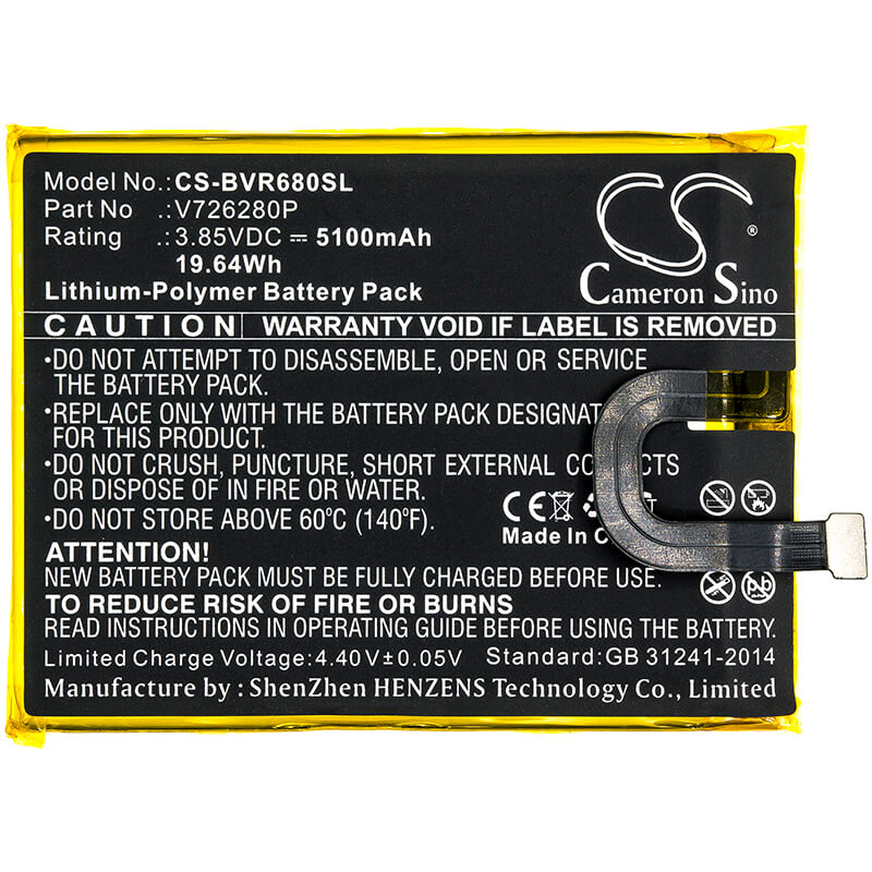 3.85V, 5100mAh, Li-Polymer Battery fits Blackview, Bv6800, 19.635Wh