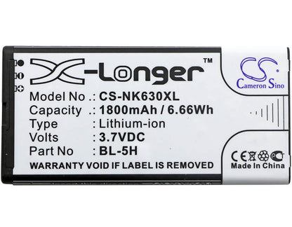 3.7V, 1800mAh, Li-ion Battery fits Nokia, Lumia 630, Lumia 630 Dual Sim, 6.66Wh