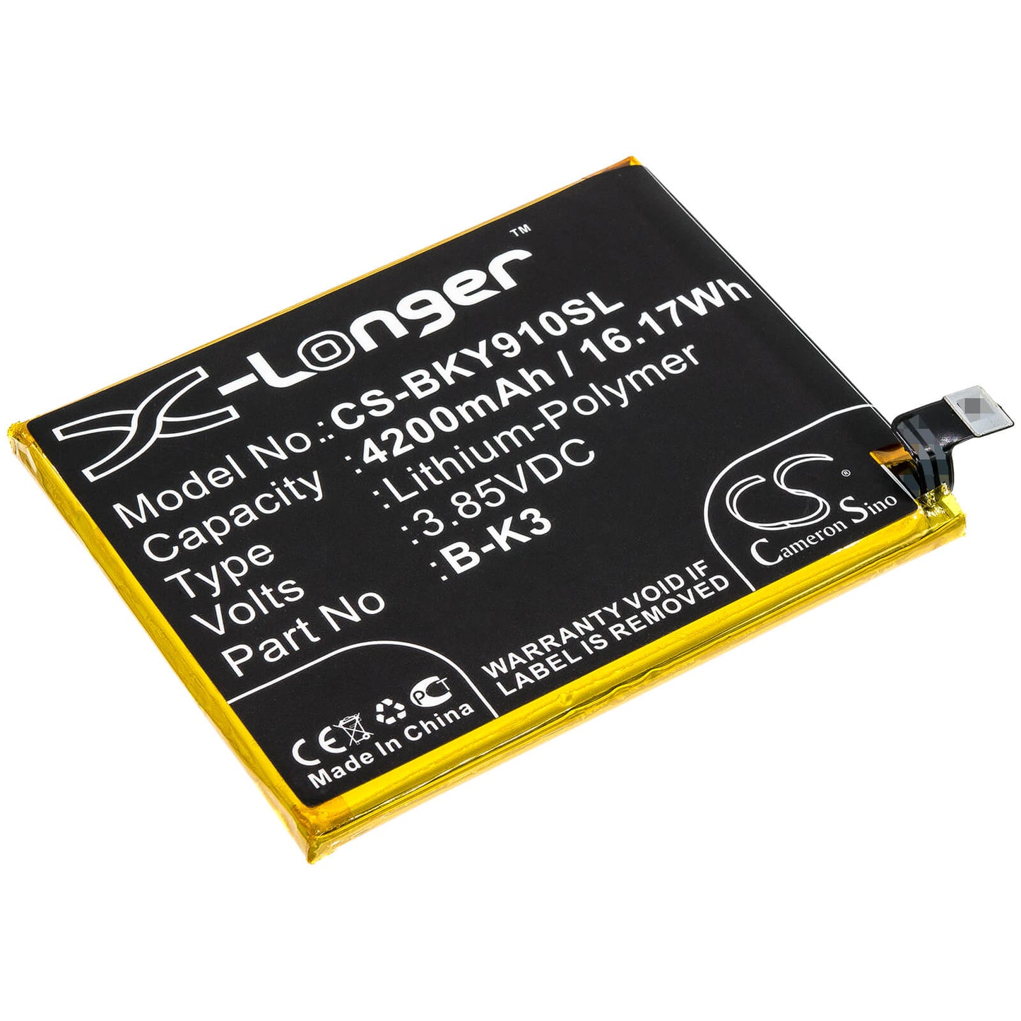 3.85V, 4200mAh, Li-Polymer Battery fits Bbk, V1945a, V1945t, 16.17Wh